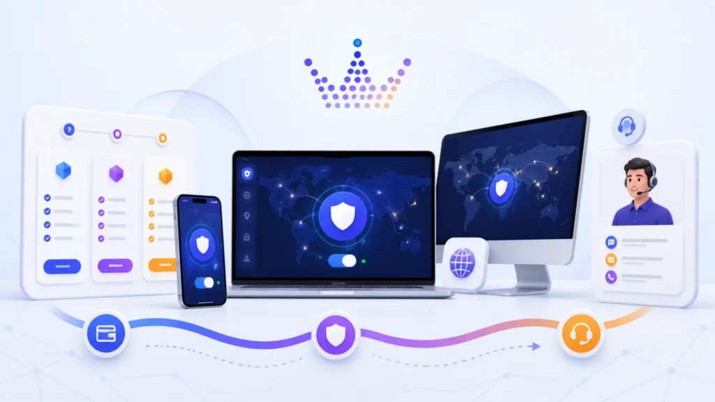 خدمات VPNLike برای انتخاب سرویس، اتصال دستگاهها و دریافت پشتیبانی