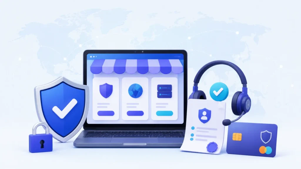 ارزیابی فروشندهٔ VPN با نشانه‌های پرداخت امن، پشتیبانی و حریم خصوصی