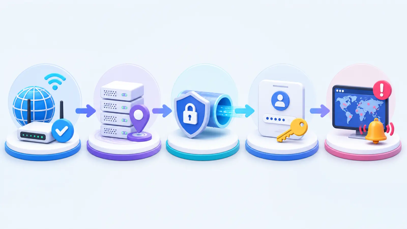 مراحل بررسی اینترنت، انتخاب سرور، تونل امن، ورود دومرحله‌ای و هشدار نشست مشکوک