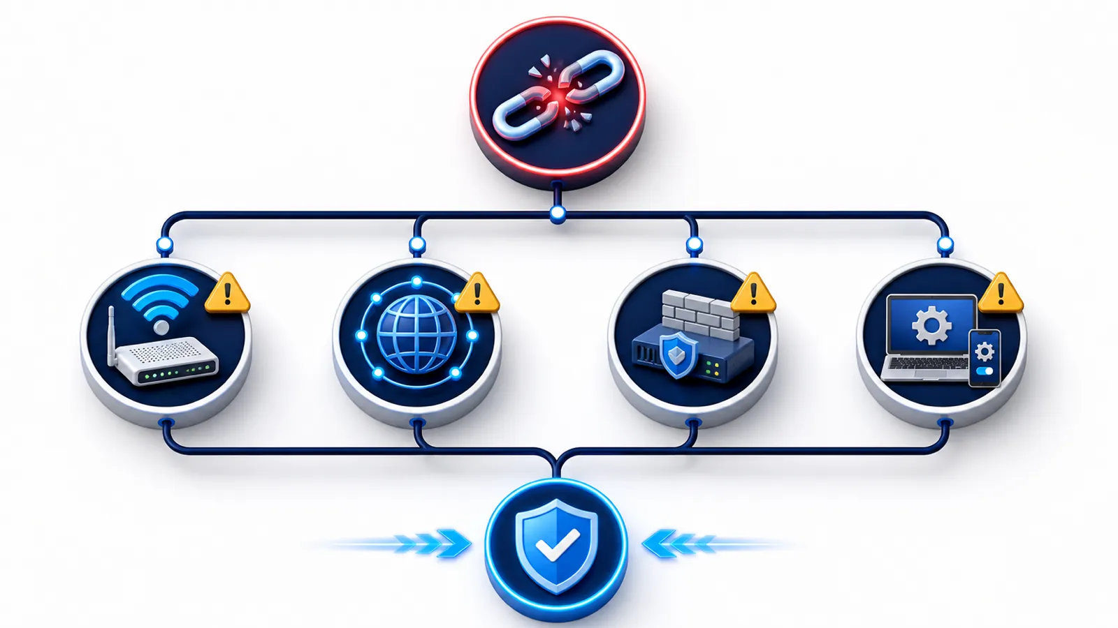 نمودار تشخیص علت قطعی ویپیان در مودم، اینترنت، سرور یا تنظیمات دستگاه