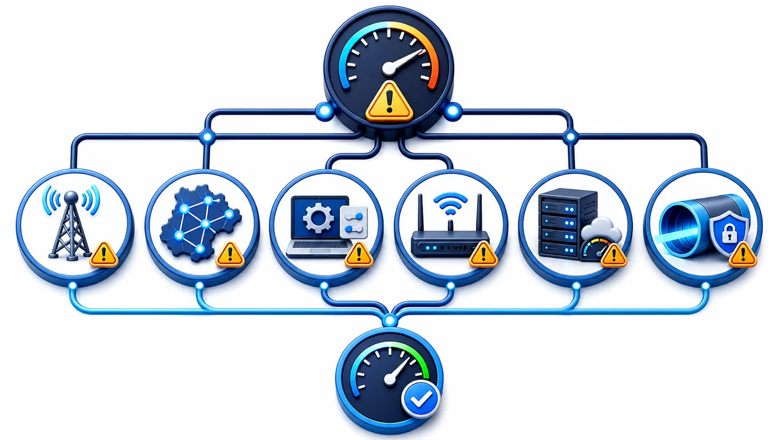 نمودار تشخیص کندی وی‌پی‌ان در اپراتور، منطقه، دستگاه، وای‌فای، سرور یا روش اتصال
